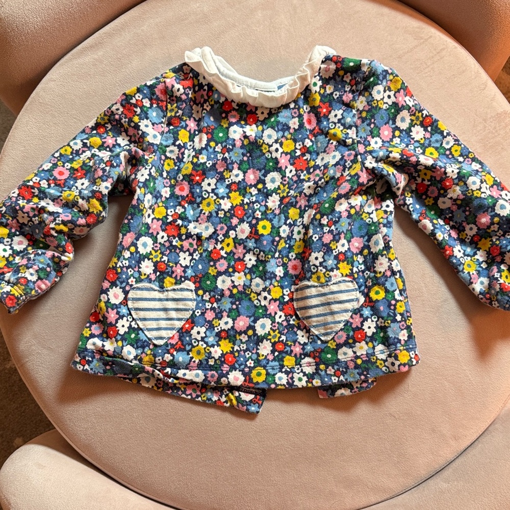 Baby Boden Floral Long Sleeve Top with Heart Pockets